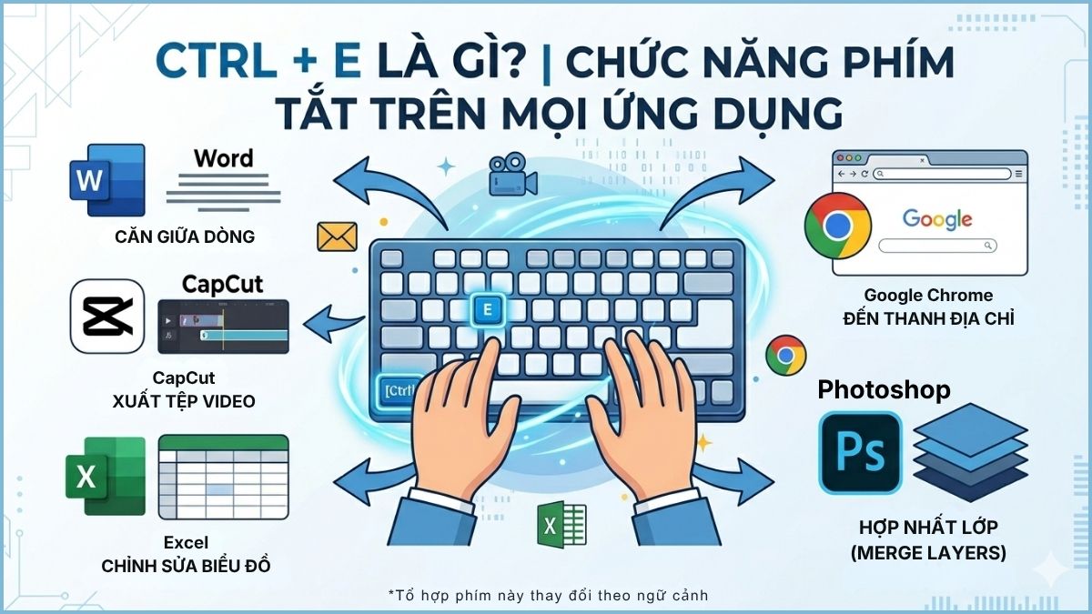 Ctrl + E là gì? Chức năng phím tắt Ctrl + E trên mọi ứng dụng